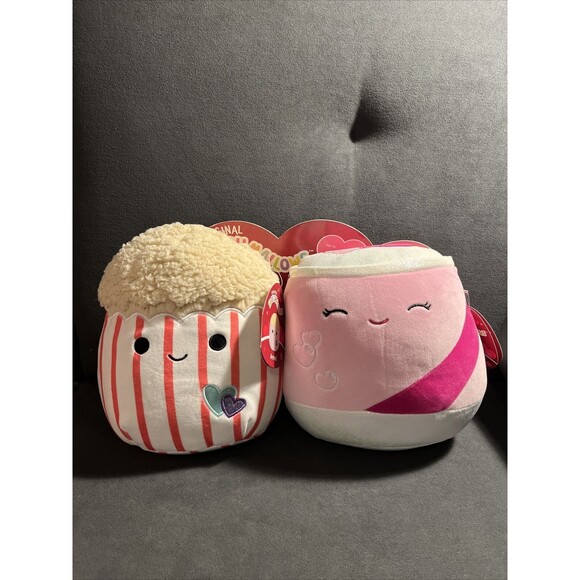 Squishmallows Arnel the Popcorn & Poodle the Soda Can Valentine's Plush Duo 8” - Picture 1 of 8